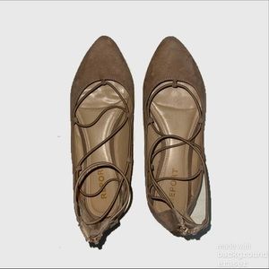 Tan Zipper Lace Up Flats